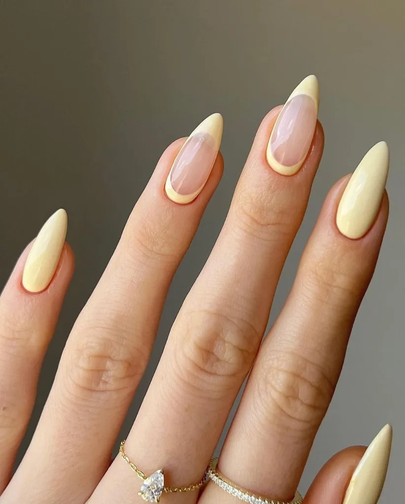 Almond Yellow French Tip + Reverse French Tip Nails