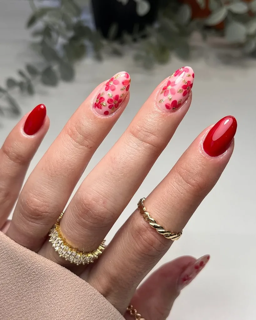 Red Floral Summer Nails