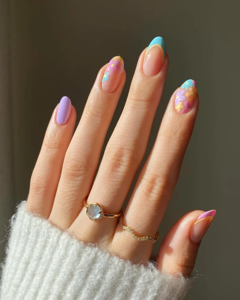 Purple + Blue + Yellow Spring Nails