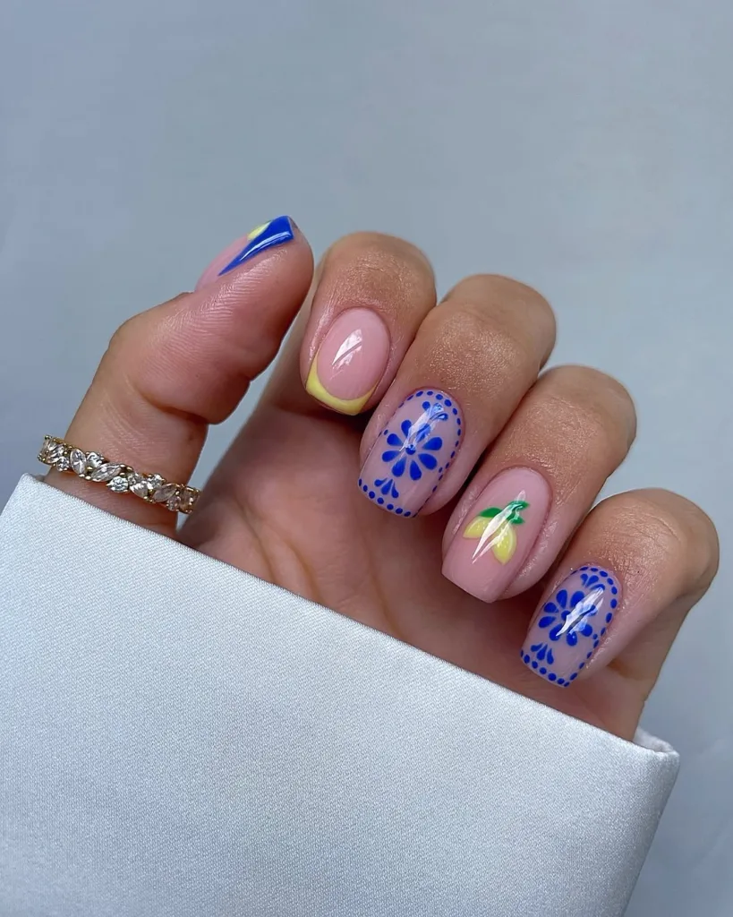 Blue and Yellow Spring Nails