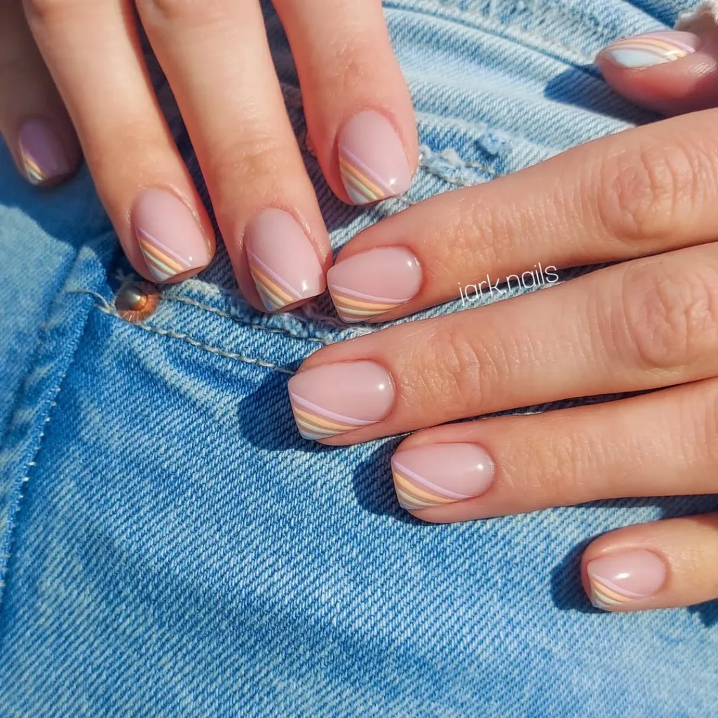 Short Square Nails with Geometric Design Spring Nails