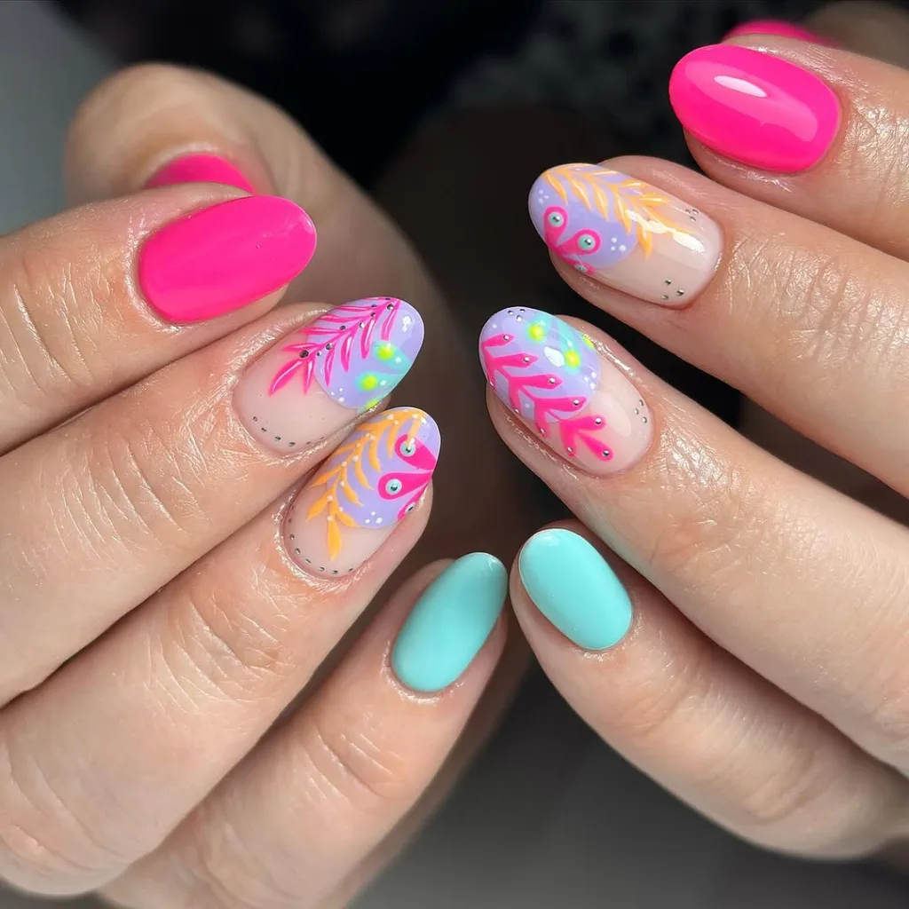 Pink + Blue Beach Summer Nails