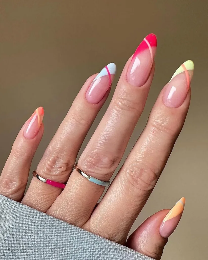 Pastel Almond French Tip Summer Nails