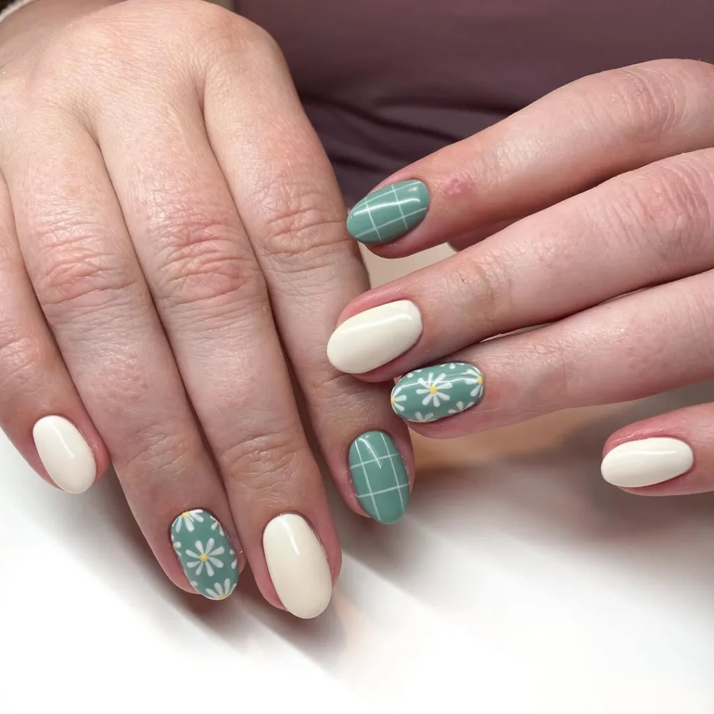 Green + White Spring Nails