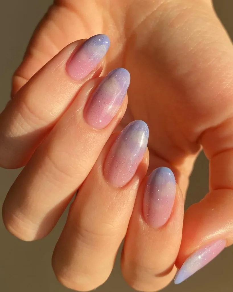 Pink + Purple glitter Spring Nails