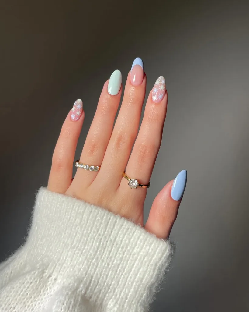 Blue and green Spring Nails