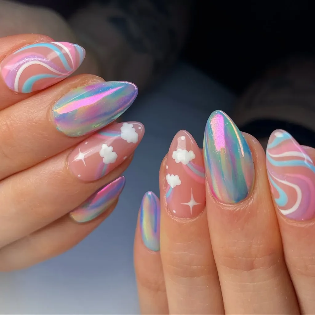 Unicorn Chrome + Swirl Spring Nails