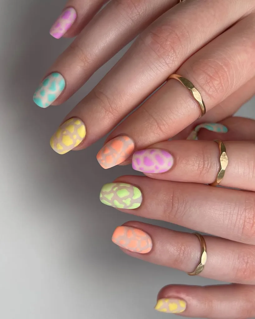 Orange + Yellow + Pink + Green Pastel Print Spring Nails