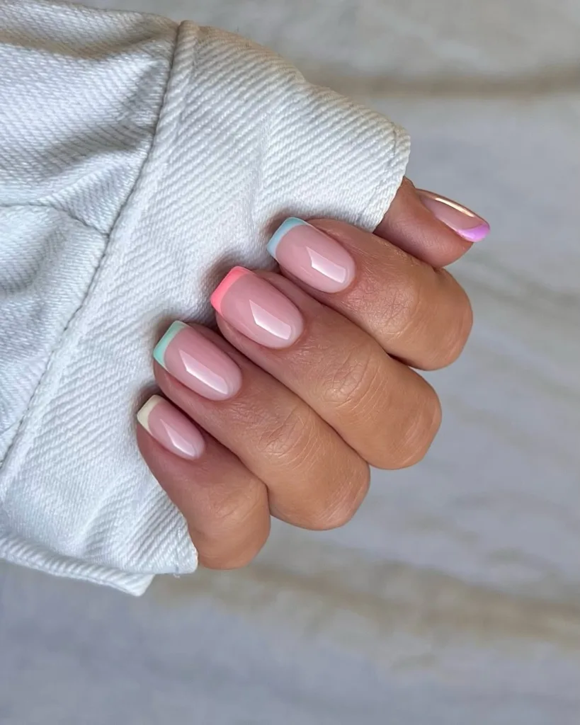 Square Shaped Blue + Pink + Green Spring Nails