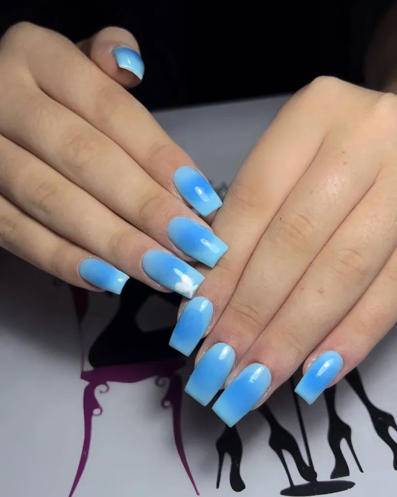 Square Blue Aura Spring Nails