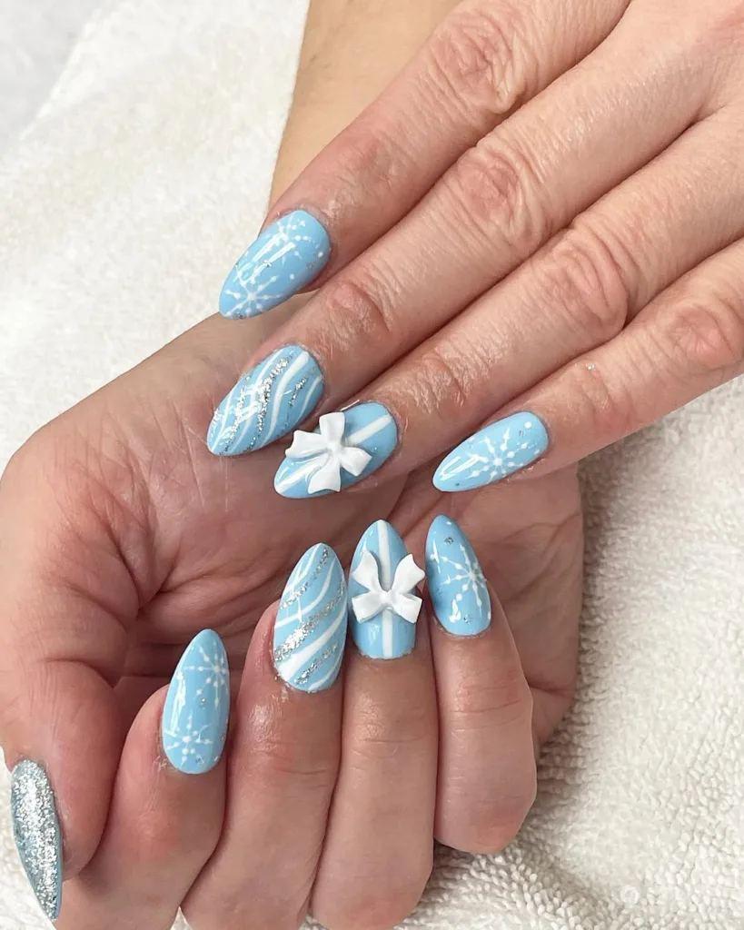 Blue + Silver Snowflake Spring Nails
