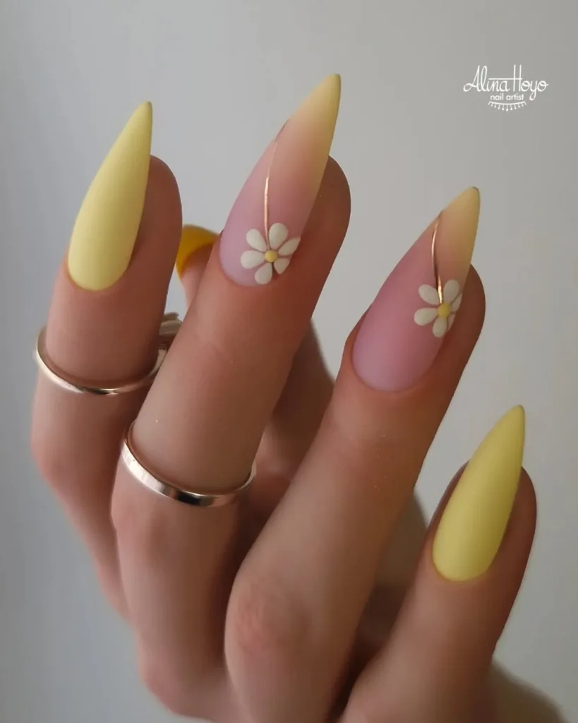 Stiletto Yellow Flower Spring Nails