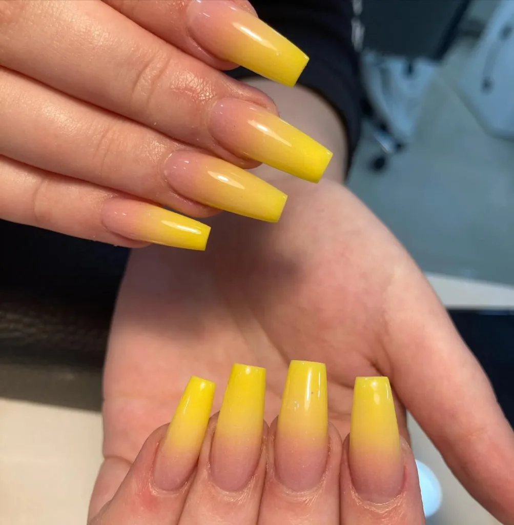 Coffin Yellow Ombre Summer Nails