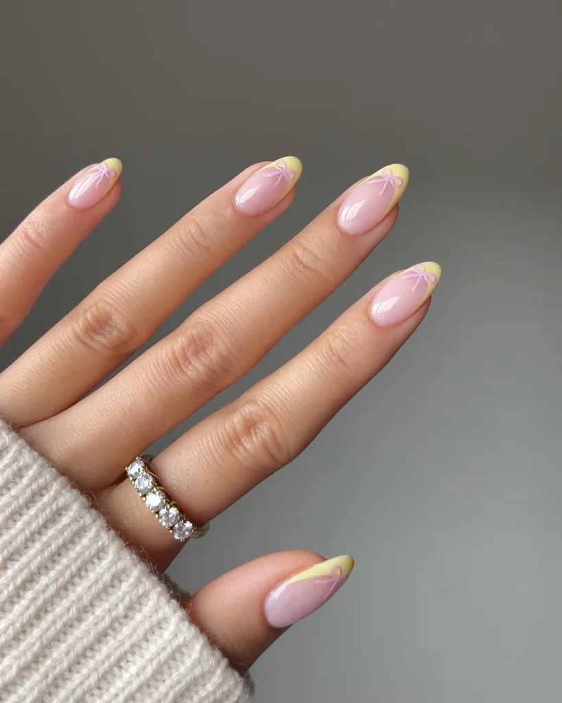 Yellow French Tips With Bows Spring Nails
