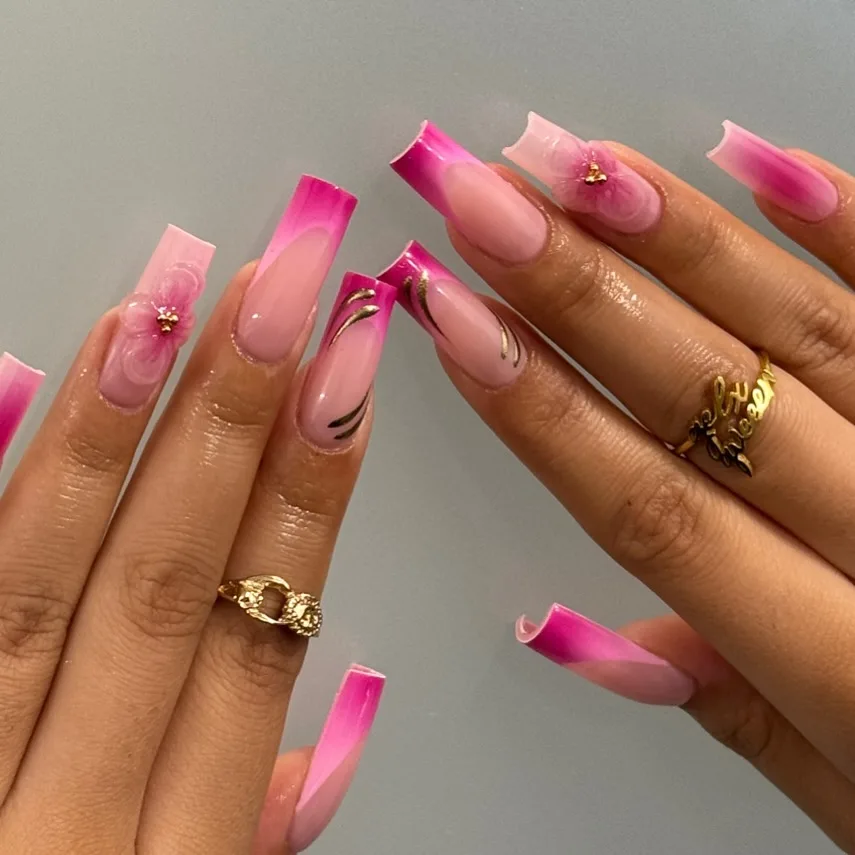 Pink French Tip Coffin Nails