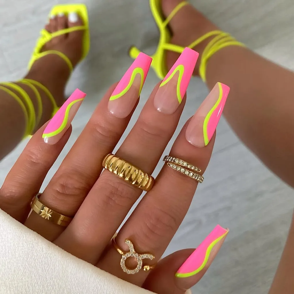 Pink + Green French Tip Nails