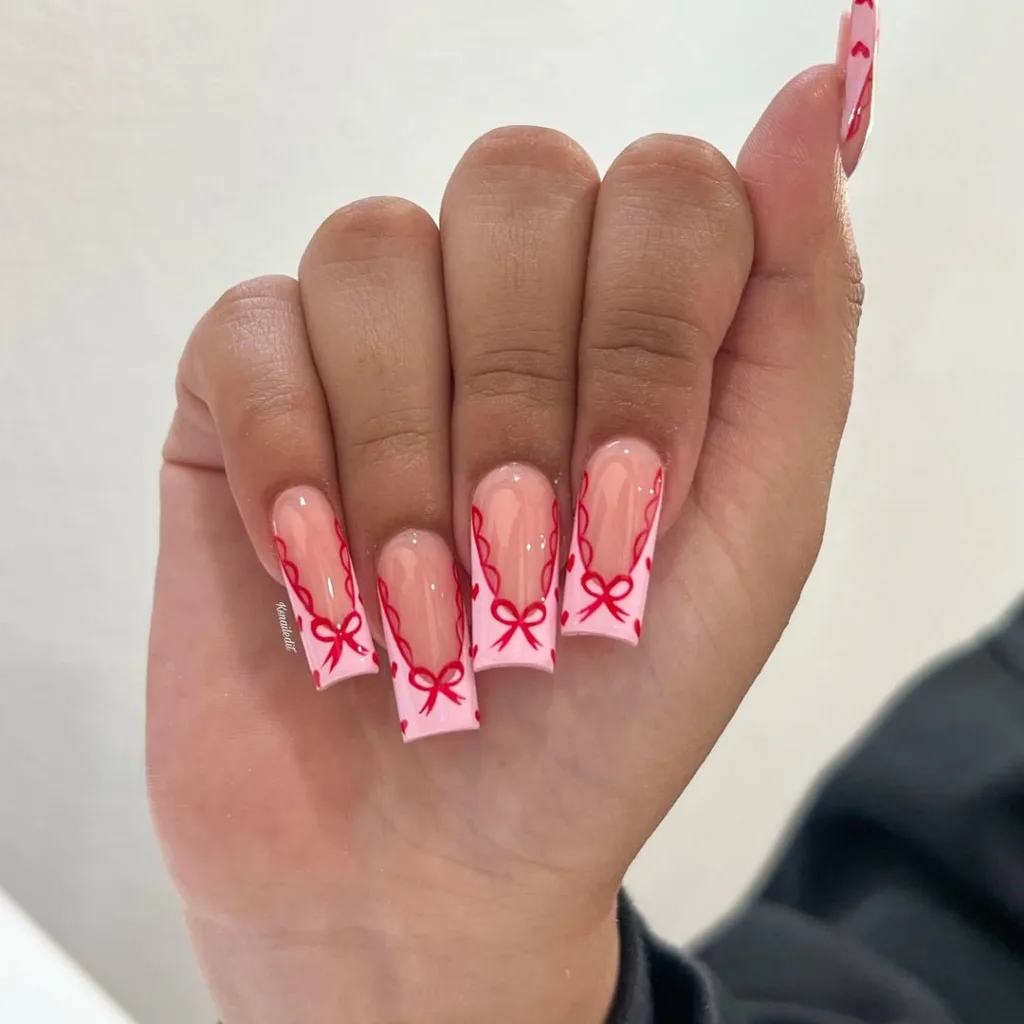 Long Square Pink Nail + Nude Base