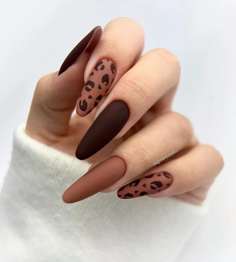 Long Brown Leopard Nails