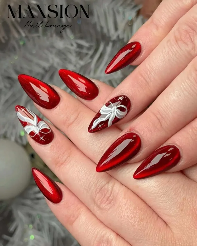 Red Almond Cat Eye Nails