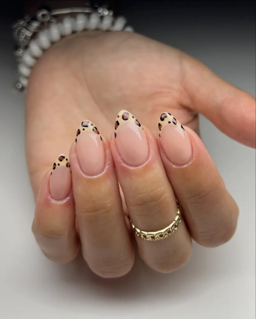 Almond French Nails with Leopard Print