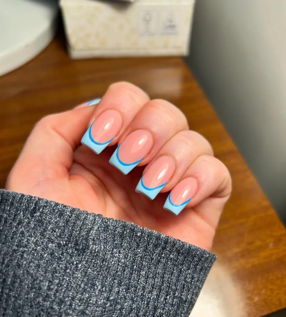 Square Blue French Tip Nails
