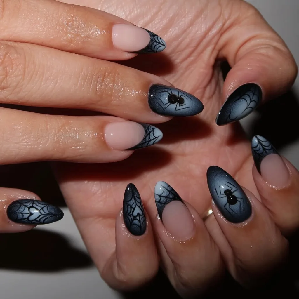 Dark Blue Gothic Blue French Tip Nails