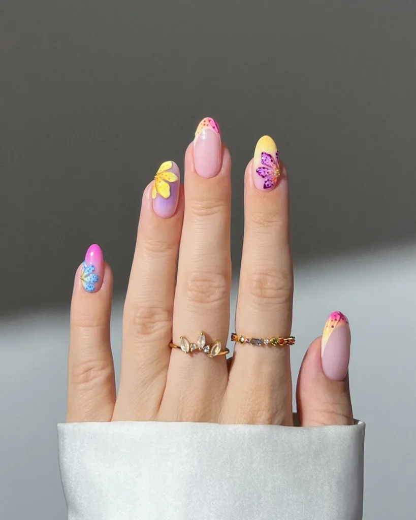 Yellow and Purple Summer Nails
