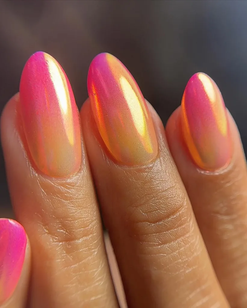Pink to Golden Chrome  Summer Nails