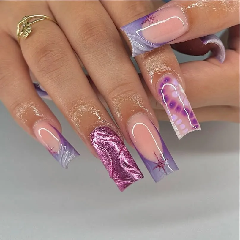 Long Purple French Tip  Summer Nails