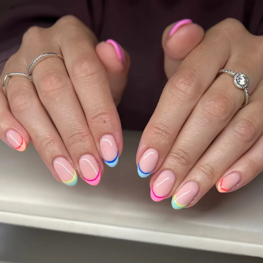 Multi-Color French Tip  Summer Nails