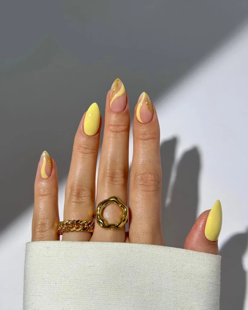 Stiletto Yellow Swirls Summer Nails