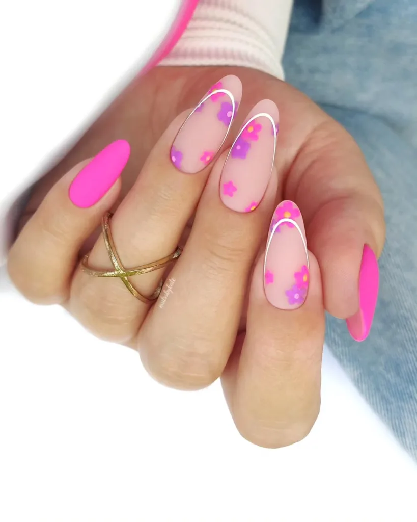 Oval Purple and Pink  Summer Nails