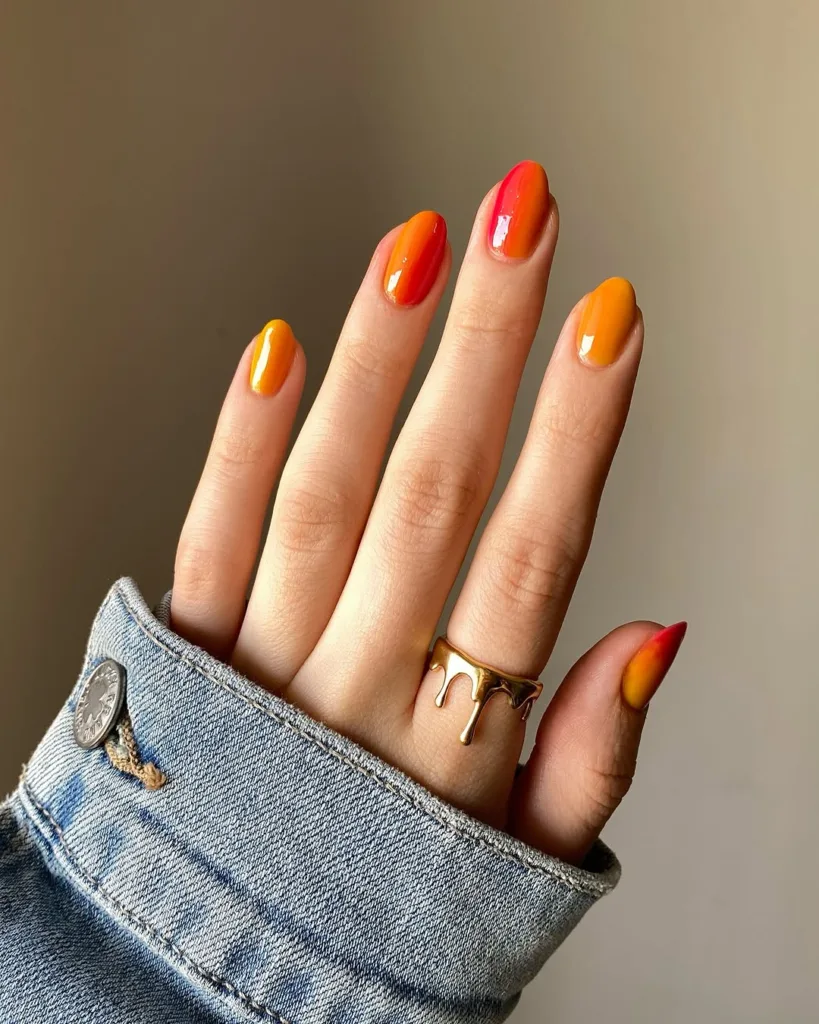 Orange and Yellow Short Ombre  Summer Nails