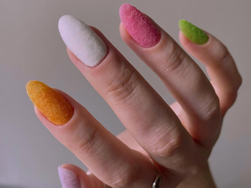 Vibrant Multi-Colored Furry Nails for a Playful Look