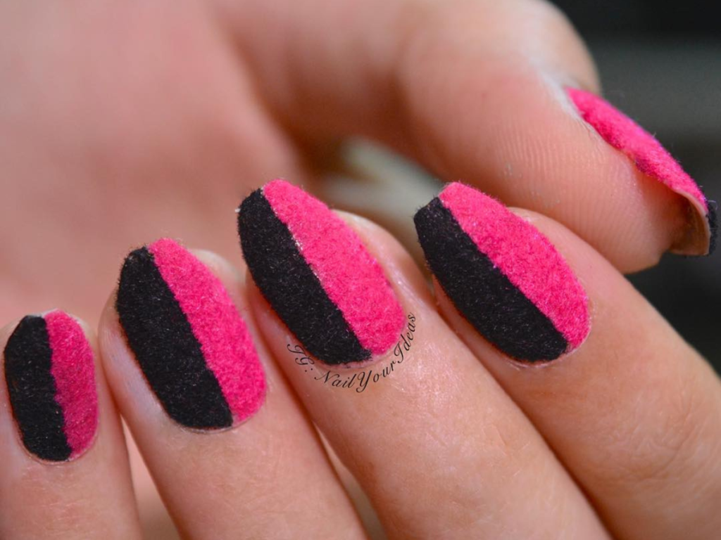Iconic Black & Pink Furry Nails for a Bold Statement