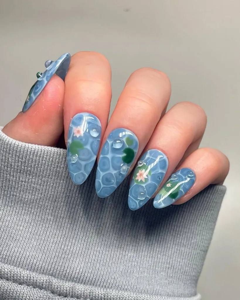 Koi fish and water ripple nails