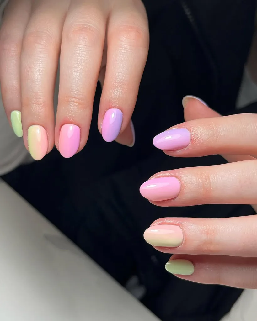 Pastel gradient oval manicure
