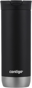 Insulated travel mug for keeping drinks hot or cold.