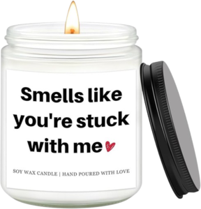 Romantic soy wax candle with an inspiring love message.