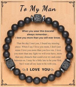 Black agate stone bracelet that relieves stress and promotes positivity.