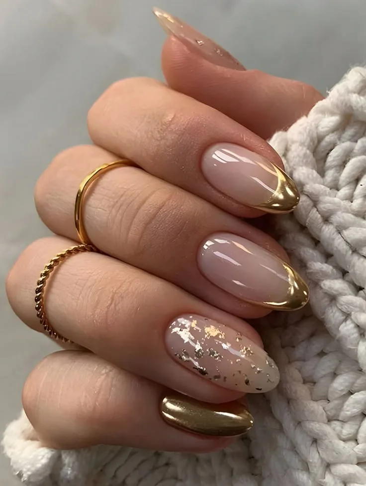Gold Wrap Chrome French Nails