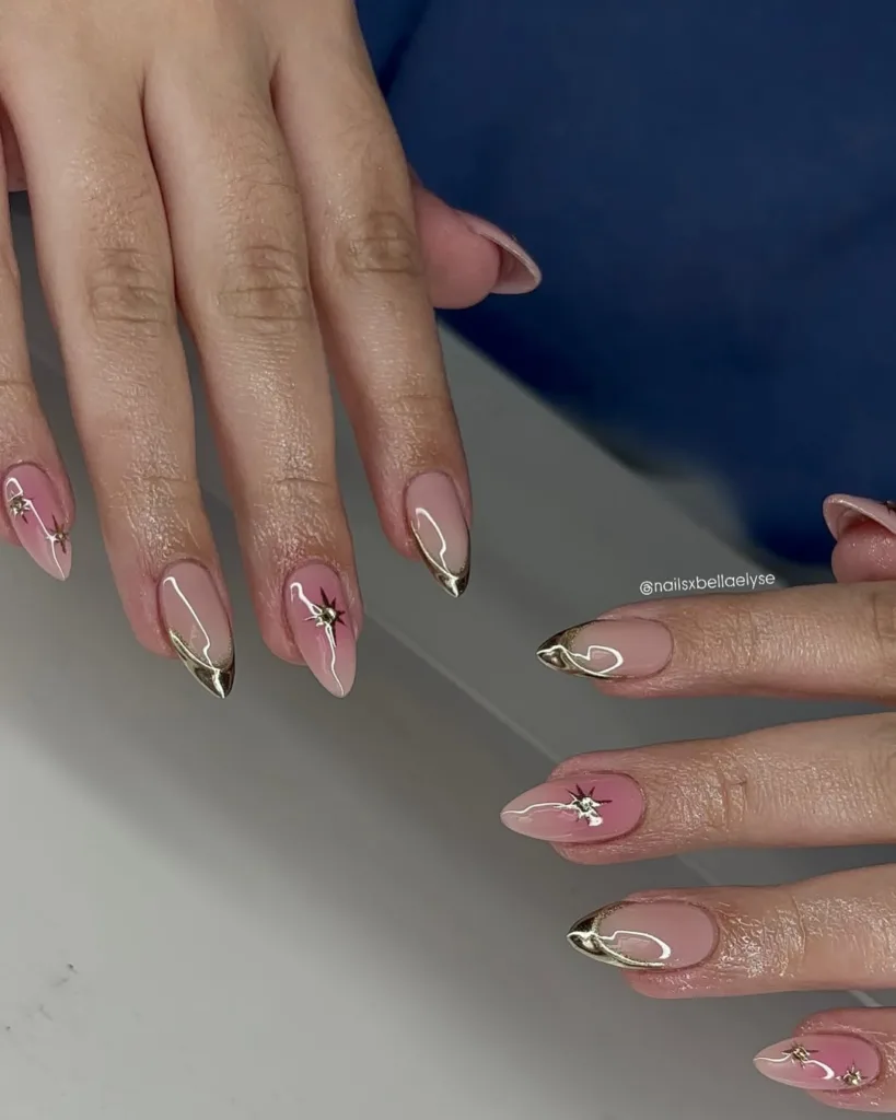 Gold Art Chrome French Nails
