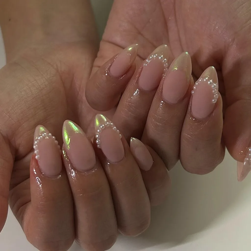 Pearl Chrome French Nails