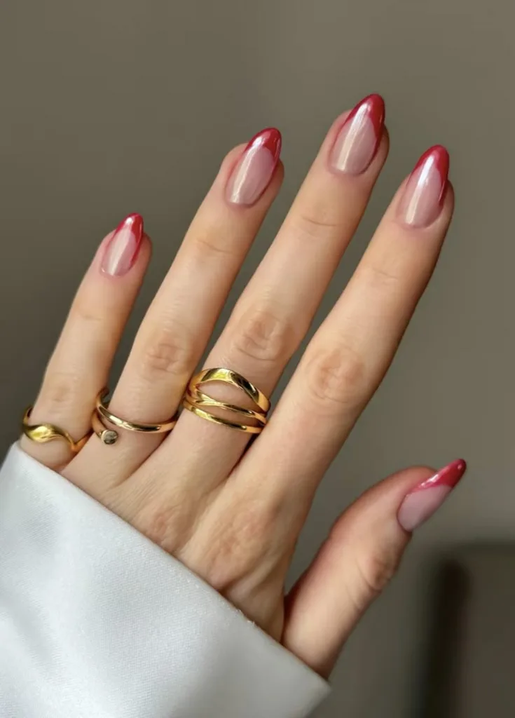 Royal Red Chrome French Nails