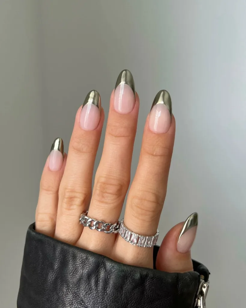 Silver Chrome French Nails